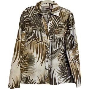 Chicos Shirt Tropical Palm Leaf Print Button Front Blouse Size 0 4  Small Beach